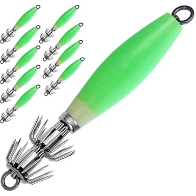 Image of POFET 10pcs Luminous Octopus Squid Jig Hook 9.5cm/17g Saltwater Fishing Lure Bait,Noctilucent Jig, Cuttlefish Sleeve Bait Head, Hooks