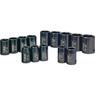 Image of Ingersoll Rand SK4M14N 1/2 Inch Drive Metric Deep Impact Socket Set, Chromoly Steel, Durable, Black Finish for High Performance