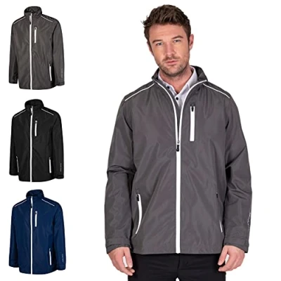 Image of Island GREEN Essentials Mens Golf Full Zip Waterproof Jacket, Navy/White, X Large
