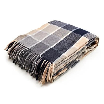 Image of Arus Acrylic Highlands Collection Queen Size Tartan Plaid Design Throw Blanket Blue, 60x80 inches