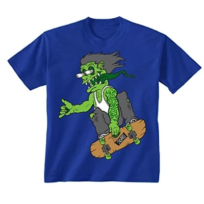 Image of Flip Youth Kids Childrens Zombie Green Monster Skater Skateboard T Shirt Royal Blue 9 11 Years (L)