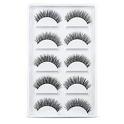 Image of URAQT False Eyelashes,5 Pairs 3D Eye Lashes Natural Look, Faux Mink Fake Eyelashes, Reusable Handmade Soft Pack for Makeup Eyelashes Extension (Natural Look)