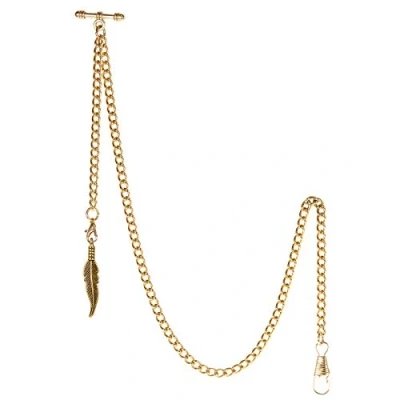 Image of TREEWETO Men&#039;s Albert Chain Pocket Watch Curb Link Key 2 Hooks with Antique Gold Leaf Pendant Design Charm Fob T Bar