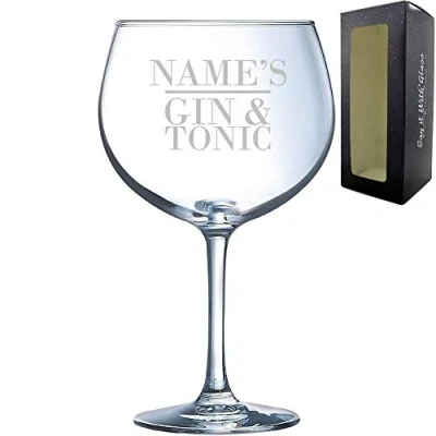 Image of Personalised Engraved Novelty Juniper Glass &quot;Name&#039;s Gin and Tonic&quot; Gift Boxed, for Lovers, Birthdays, Christmas