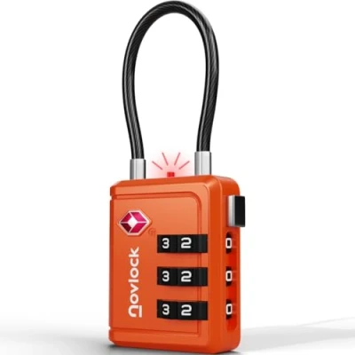 Image of TSA Approved Luggage Lock with Alert Indicator Travel Padlock Flexible Cable for Suitcases, Backpacks, Carry On Bags &amp; More Suitcase Lock, 1 Pack, Orange