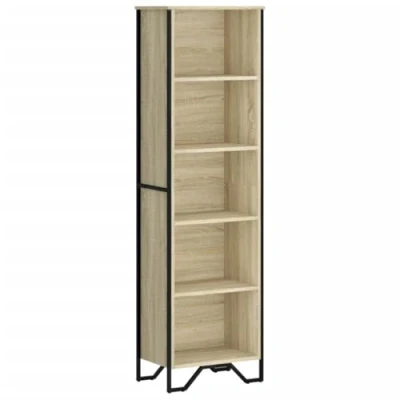 Image of vidaXL Bookcase Bookshelf Storage Cabinet Sonoma Oak &amp; Metal 50 x 31 137.5 cm 4 Shelves Bedroom/Living Room/Office