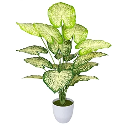 Image of AIVORIUY Artificial Areca Palm Plant Fake Tropical Tree Potted Monstera, Large Faux Silk Plants in Pot for Indoor Outdoor House Home Office Garden Modern Decoration (77cm White)