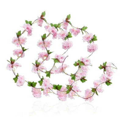 Image of 2 Pieces of Cherry Blossom Rattan, Artificial Garland, Plants, Decoration, Hanging Wedding Garden Decoration (Light Pink)