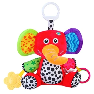 Image of MEERO LONDON EP2206 Multi Colored Elephant Soft Newborn Activity Toy with Teether and Music,Baby PushChair Pram Toy,Newborn Sensory for Baby Boys Girls from 0+ Months