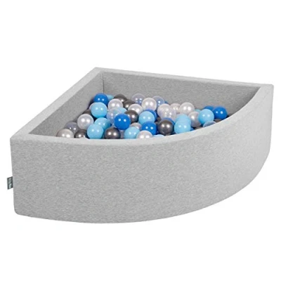 Image of KiddyMoon Soft Ball Pit Quarter Angular 90X30cm/200 Balls ∅ 7Cm / 2.75In For Kids, Foam Pool Baby Playballs, Made In EU, Light Grey:Pearl/Blue/Babyblue/Transparent/Silver