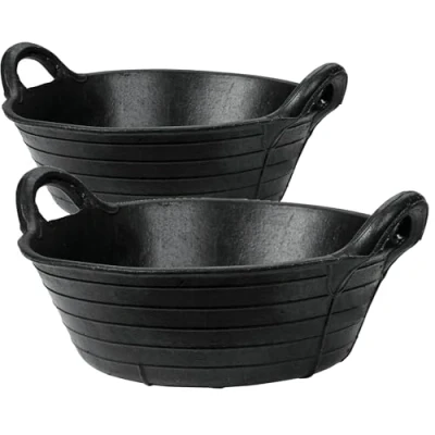 Image of Flexible Rubber Skip Feed Bucket Feeder Trough with Integrated Handles 11L Black (Pack of 2 Feeds)
