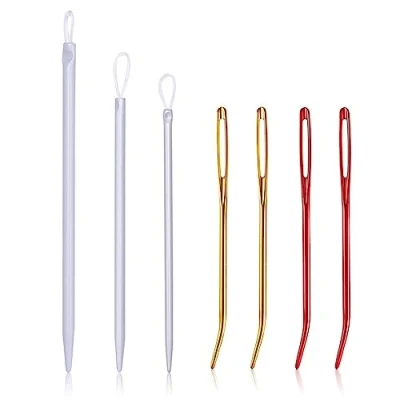 Image of Large Eye Blunt Needles, 7pcs Yarn Darning Bent Needles Aluminum Tapestry Hand Sewing Needle for Wool Crochet Knitting DIY Crafts