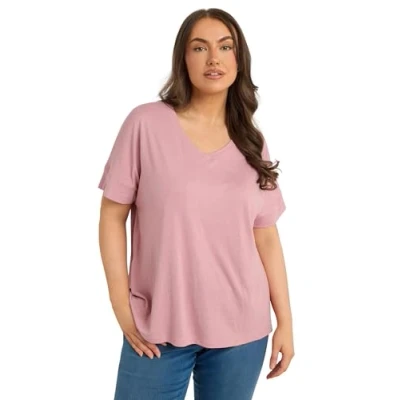 Image of EVANS Curve Rose V Neck Modal Rich T Shirt Women&#039;s Plus Size