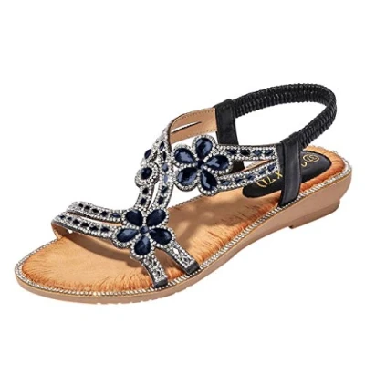 Image of Serria Silver Flat Wide Fit Sandals for Womens Slip On Wedges Casual Bling Rhinestone Strap Open Toe Slide Beach Shoescomfortable Dressy Summer, v0zCJKPHC