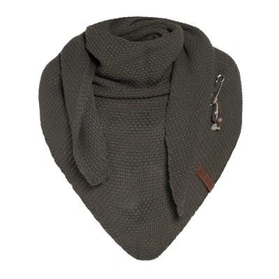 Image of Knit Factory Coco Knitted Shawl Triangle scarf Women Taupe winter 190x85 cm Manufactured in Europe Ladies Including decorative pin
