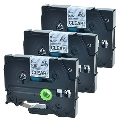 Image of 3 x Compatible Label Tape Replacement for Brother AZe 121 9mm Laminated Adhesive Black On Clear Cassette