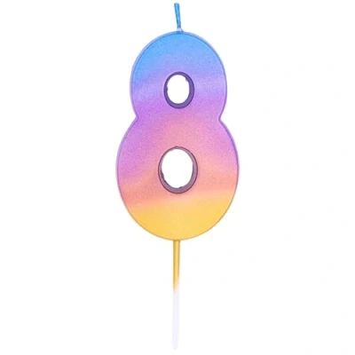 Image of Pioneer Party 8 Number Candle, Age 8th Eighth Birthday 15848, Rainbow Ombre