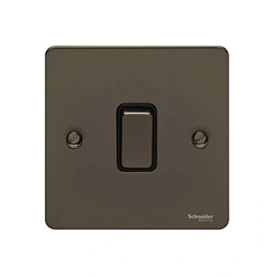 Image of Schneider Electric Ultimate Flat Plate Single 2 Way Light Switch, Intermediate, 16AX, GU1214BBN, Black Nickel with Insert