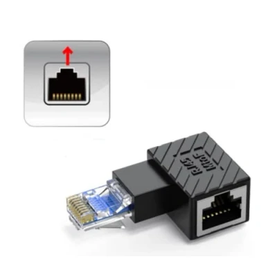 Image of innov8 90 Degree RJ45 Male to Female Extension Cat5 Cat6 Lan Network Connector Ethernet Adapter for Computers, Laptops, Routers (Left Angle)