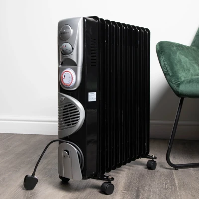 Image of Kingavon 2.5Kw 11 Fin Black Oil Filled Radiator W/Turbo Fan &amp; Timer