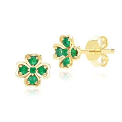 Image of Gardenia Round Emerald Clover Stud Earrings in 9ct Yellow Gold