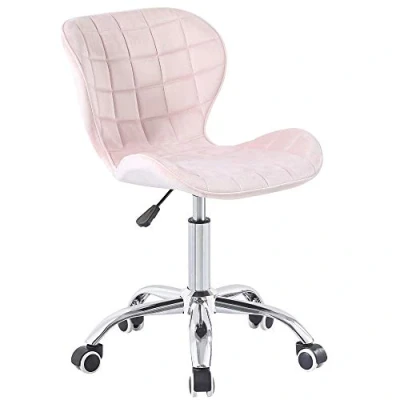 Image of Charles Jacobs Swivel Office Chair with Chrome Base Wheels and Adjustable Height in Pink Velvet