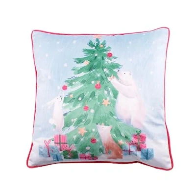 Image of Fusion Christmas Woodland Animals Cushion (43 x 43cm) Filling Included Reversible Colours with Cover Included/Cushion Insert Decoration Tree