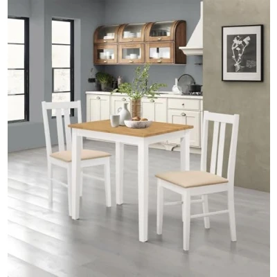 Image of Hallowood Furniture Ledbury Small White Painted Dining Table and Chairs Set 2, Solid Wooden Slat Back Chairs, &amp; Room