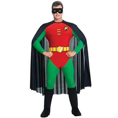 Image of Rubie&#039;s 888082L000 Robin Classic Mens Costume DC Comics Adult Fancy Dress, Red/Green, L