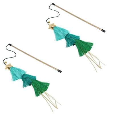 Image of AB Tools 2PK Cat Kitten Tassel Tree Teaser Interactive Chaser Play Toy