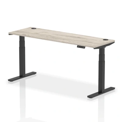 Image of Air 1800x600mm Height Adjustable Desk Grey Oak Cable Ports Black Leg