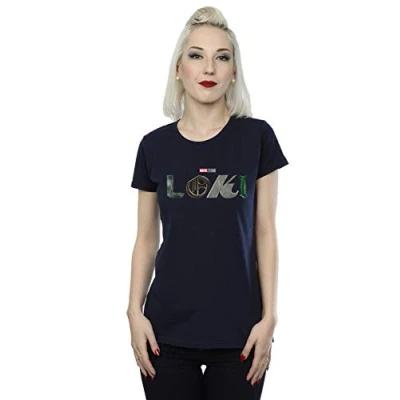 Image of Marvel Women&#039;s Loki Logo T Shirt Navy Blue Large