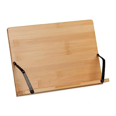 Image of Cookbook Holder, Reading Stand, Bamboo, 4 Angles, Foldable, Book h x w: 19 28 cm, Natural Relaxdays