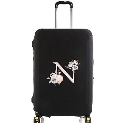 Image of initial letter Printed Design Travel Trolley Case Cover Protector Washable Suitcase Luggage Storage Covers for 18 28 inch (S (18 21 Luggage), Pink Flower N)