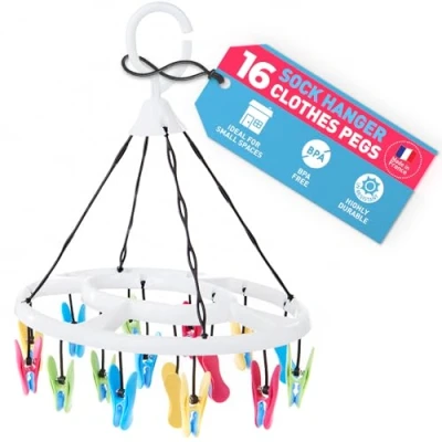 Image of culiclean Peg Basket for Clothes Pegs Washing Line/Laundry 1 grey with white Handle, Hanger, Alternative to Bag