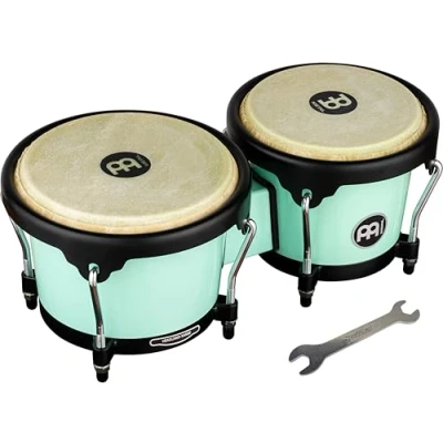 Image of Meinl Percussion Bongos Journey Series 2 hand drums with 6.5 and 7.5 inches including tuning key ABS plastic, Light Blue (HB50SF)