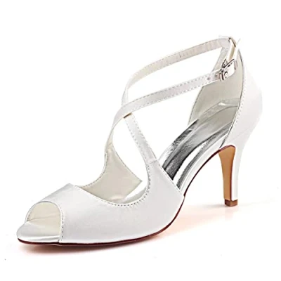 Image of Emily Bridal Wedding Shoes Cross High Heel Sandals (EU35/UK3, Ivory)