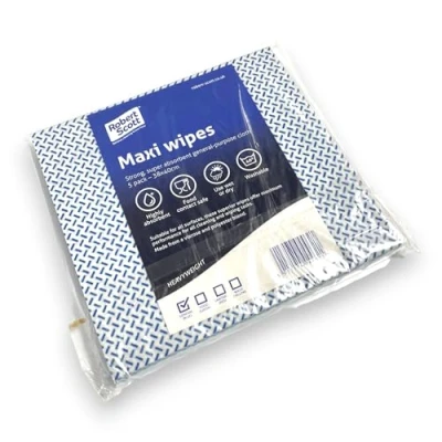 Image of Robert Scott Maxi Wipes Strong, Super Absorbent, General Purpose Cloth Pack of 5 (Blue)