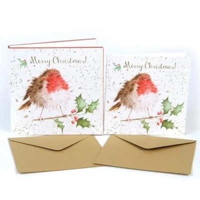Image of Wrendale Designs by Hannah Dale The Jolly Robin Christmas Card Box Set Pack of 8