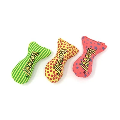 Image of YEOWWW catnip toys for cats organic very strong fish stinkies sardines cat with pack of 3, colourful patterns 7.5cm long