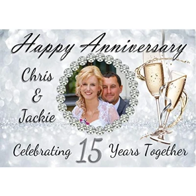 Image of Personalised 15th Crystal Wedding Anniversary Photo Poster Banner N98 (A3 (29.7cm x 42cm))