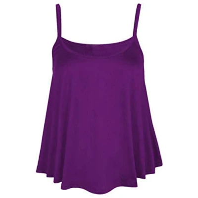 Image of Womens Ladies Camisole Cami Plain Strappy Swing Vest Top Flared Sleeveless Plus Size (Purple, UK 12 14)