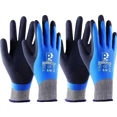 Image of PROGANDA 2 Pairs Waterproof Work Gloves Ultra Grip Latex Coated for Superior Hold Durable and Versatile Gardening, Cleaning, Car Wash, Fishing, Outdoor Tasks