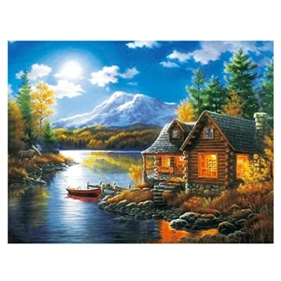 Image of Cukol Village Landscape Cross Stitch Kits for Adults, 11ct Pre Printed Stamped Counted Adults Beginners UK, Advanced 11 Count Embroidery Stiching Kit