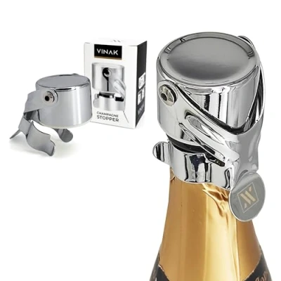Image of VINAK Champagne stopper made of chrome plated stainless steel Suitable for all types sparkling bottles, cava and wine bottles Airtight seal allows you to preserve the properties