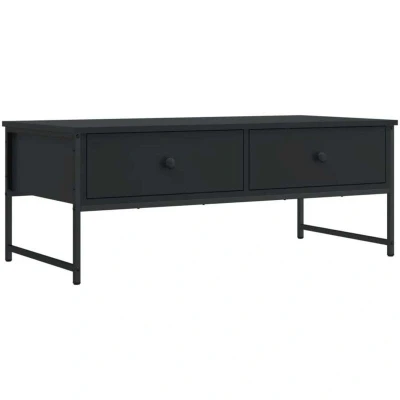 Image of vidaXL Black Coffee Table with Drawers Engineered Wood Construction 101x49x39.5 cm Rectangular Living Room Furniture Industrial Style