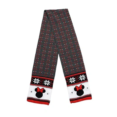 Image of Disney Adult Scarf Mickey Minnie Mouse Print Knit Winter Unisex, White/Grey, One Size