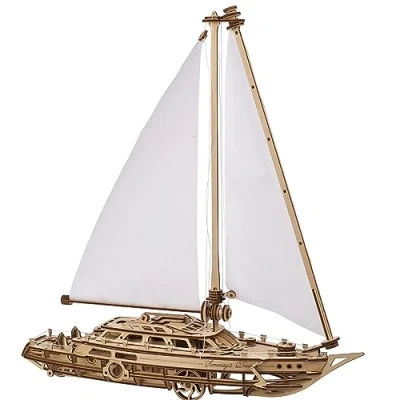 Image of UGears Serenity’s Dream Model Yacht Ships Kits for Adults Wooden Models to Build 3D Puzzles Adult Ship Kit DIY Boats Enthusiasts Men