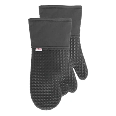 Image of T Fal Oven Mitts, Silicone Cotton, Charcoal
