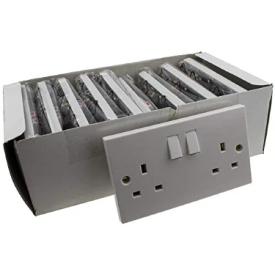 Image of kenable Electrical UK Mains Socket Double 2 Gang Outlet Single Pole 13A White [10 Pack] [2 Socket/Single 10